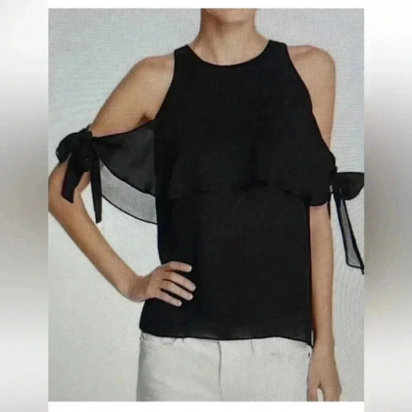 RAMY BROOK 100% SILK BLACK COLD SHOULDER PARTY LUXURY HOLIDAY TOP SIZE SMALL NWT - Picture 3 of 15
